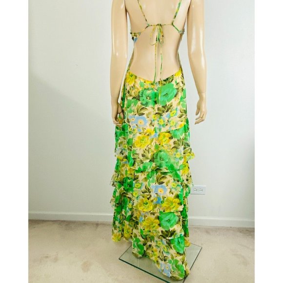 Astr Dress Aneira Green Yellow Blue Floral Tiered Ruffled Women's XL Maxi Dress - Picture 11 of 16